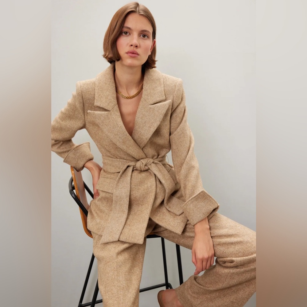 Favorite Daughter Adrienne Belted Wool Blend Blazer Jacket XL Camel
